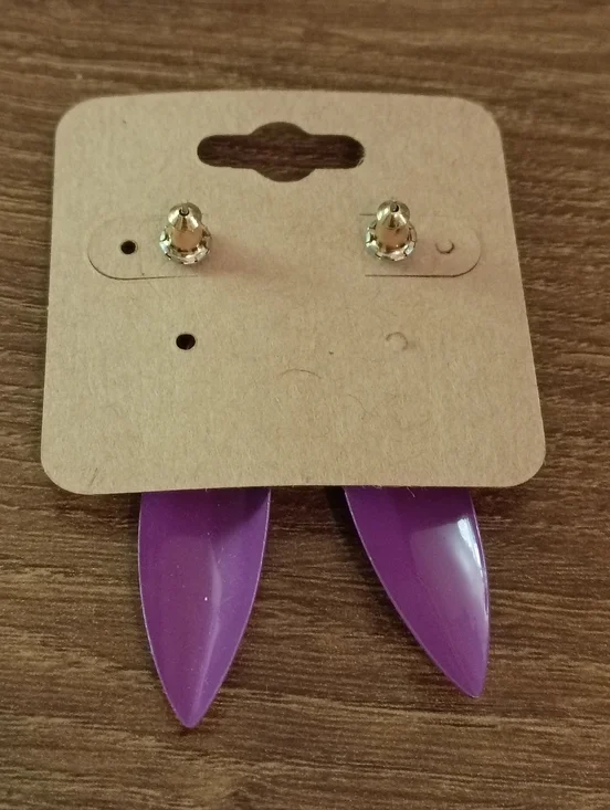 Purple Teardrop Dangle Earrings Gold Tone Long Statement Drop Trendy Bold - Picture 4 of 5